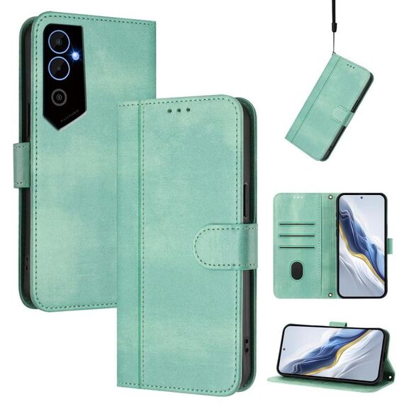 Custodia per telefono in pelle retrò con fibbia a 2 linee per Tecno Pova Neo (menta)