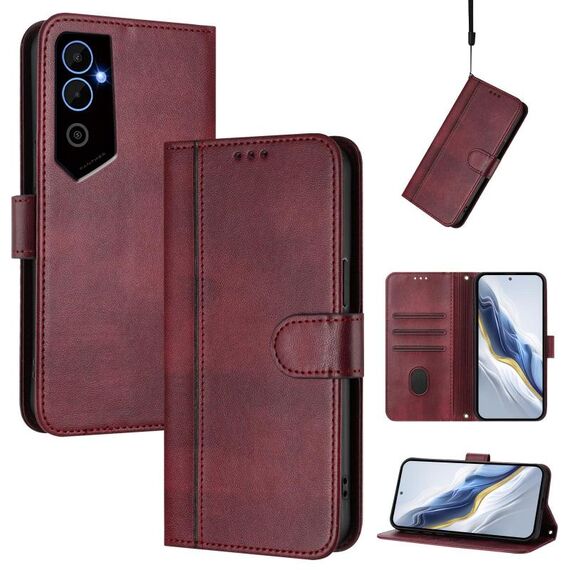 Custodia in pelle retrò con fibbia a 2 linee per Tecno Pova Neo (rosso vino)