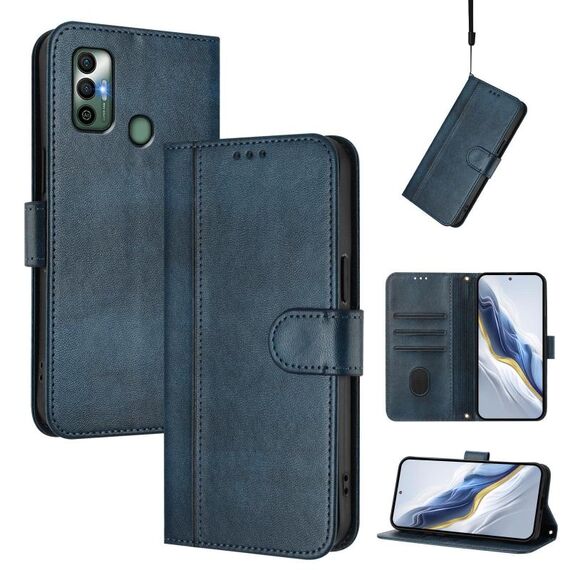 Custodia per telefono in pelle retrò con fibbia a giunzione per Tecno Spark 7 / 7T (blu scuro)