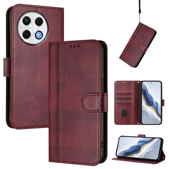 Custodia in pelle retrò con fibbia a giunzione per Tecno Spark 30 Pro 4G (rosso vino)