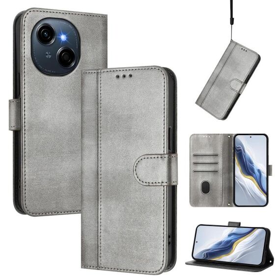 Custodia in pelle retrò con fibbia a giunzione per Tecno Spark Go 1S / Go 2025 (grigio)