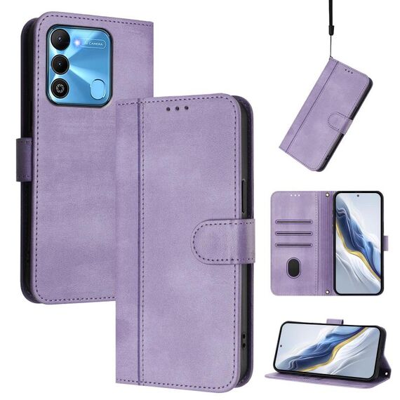Custodia per telefono in pelle retrò con fibbia a 9 linee per Tecno Spark Go 2022 / 8C / 9 Line Splicing (viola)