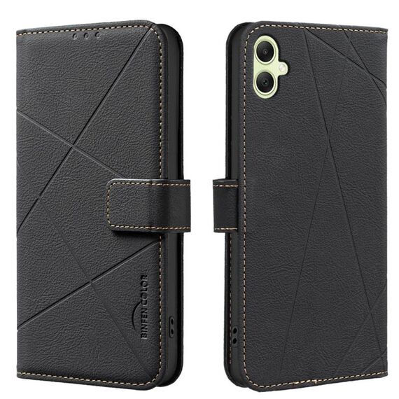 Custodia in pelle con motivo geometrico RFID per Samsung Galaxy A06 (nera)
