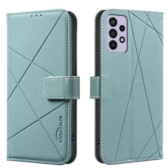 Custodia in pelle con motivo geometrico RFID per Samsung Galaxy A32 5G (verde)