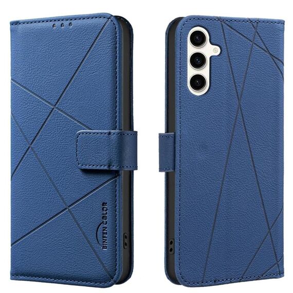 Custodia in pelle con motivo geometrico RFID per Samsung Galaxy A34 5G (blu)