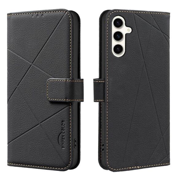 Custodia in pelle con motivo geometrico RFID per Samsung Galaxy A54 5G (nera)