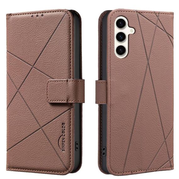 Custodia in pelle con motivo geometrico RFID per Samsung Galaxy A55 (marrone)