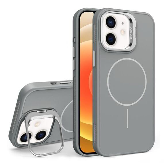 Custodia per iPhone 12 con supporto per obiettivo in silicone organico MagSafe (grigio)