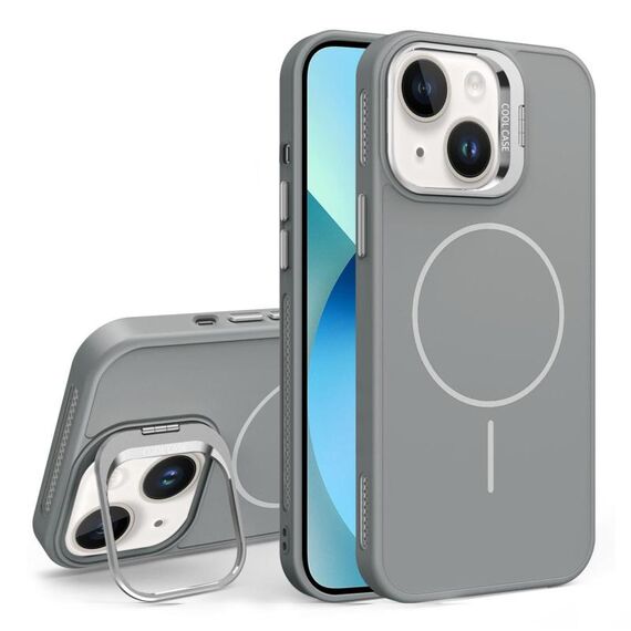 Custodia per iPhone 13 con supporto per obiettivo in silicone organico MagSafe (grigio)