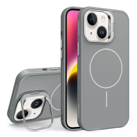 Custodia per iPhone 14 con supporto per obiettivo in silicone organico MagSafe (grigio)