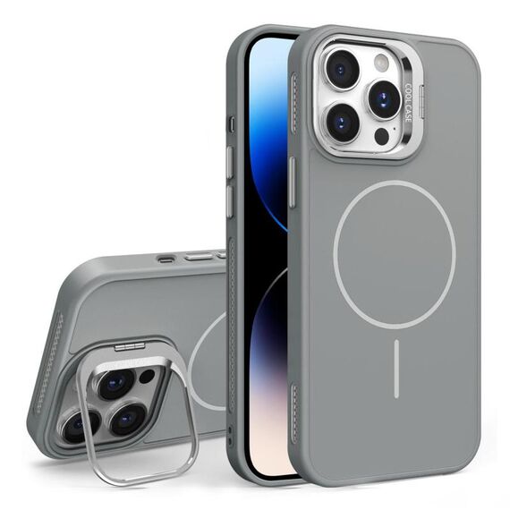 Custodia per iPhone 14 Pro Max con supporto per obiettivo in silicone organico MagSafe (grigio)