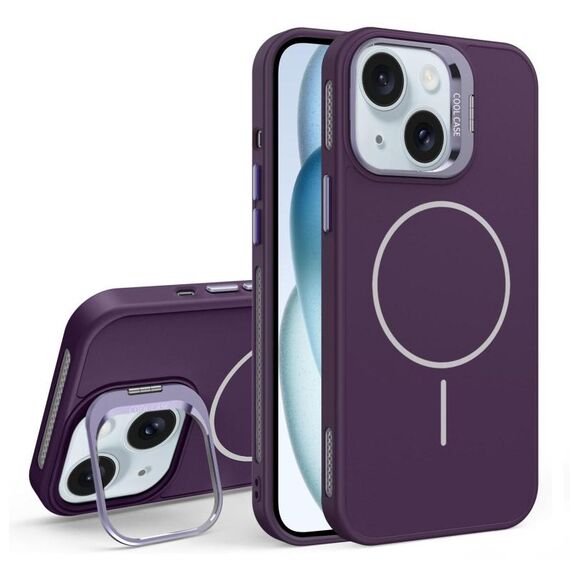 Custodia per iPhone 15 con supporto per obiettivo in silicone organico MagSafe (viola)