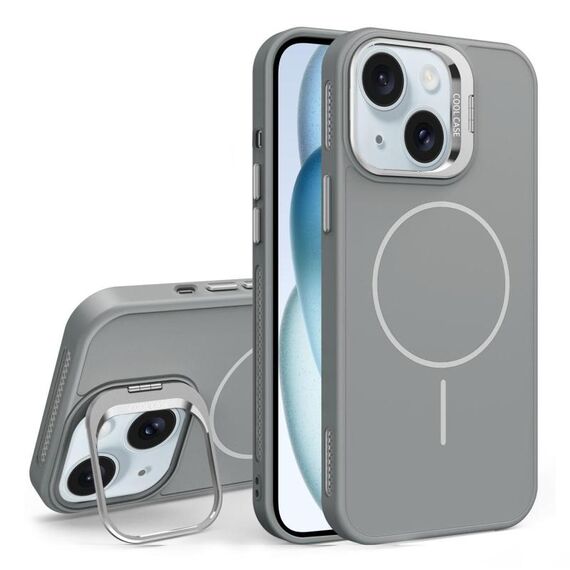 Custodia per iPhone 15 con supporto per obiettivo in silicone organico MagSafe (grigio)