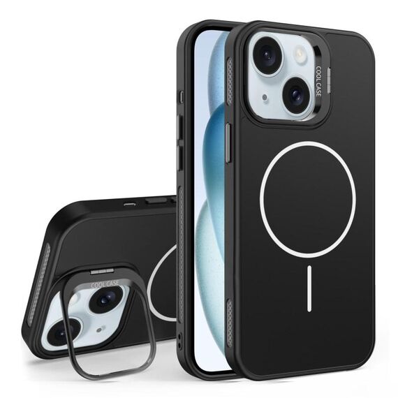 Custodia per iPhone 15 con supporto per obiettivo in silicone organico MagSafe (nero)