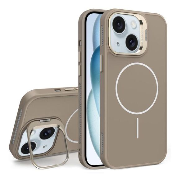 Custodia per iPhone 15 con supporto per obiettivo in silicone organico MagSafe (oro deserto)