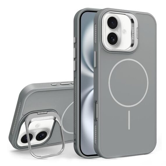 Custodia per iPhone 16 Plus con supporto per obiettivo in silicone organico MagSafe (grigio)