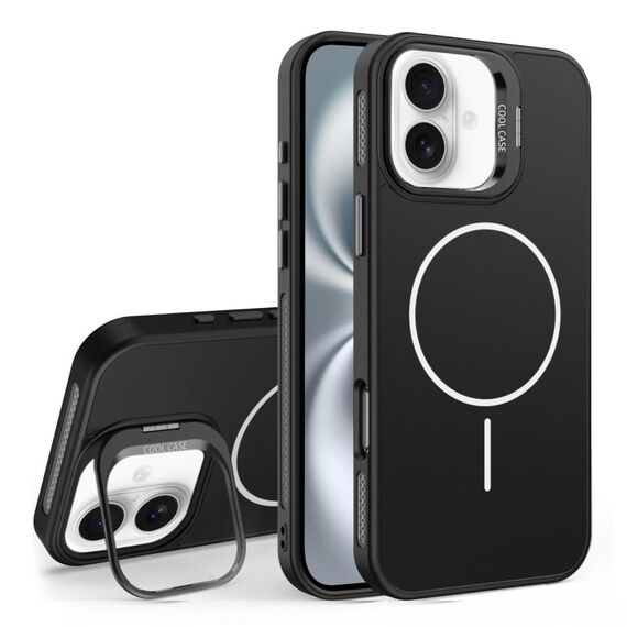 Custodia per iPhone 16 con supporto per obiettivo in silicone organico MagSafe (nero)