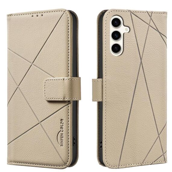 Custodia in pelle con motivo geometrico RFID per Samsung Galaxy A56 (beige)