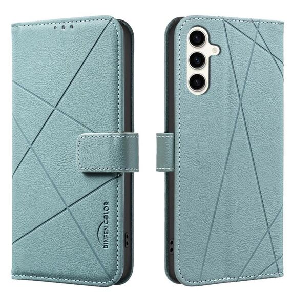 Custodia in pelle con motivo geometrico RFID per Samsung Galaxy A56 (verde)