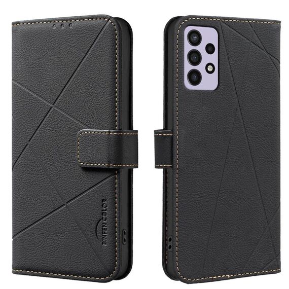 Custodia in pelle con motivo geometrico RFID per Samsung Galaxy A72 (nera)