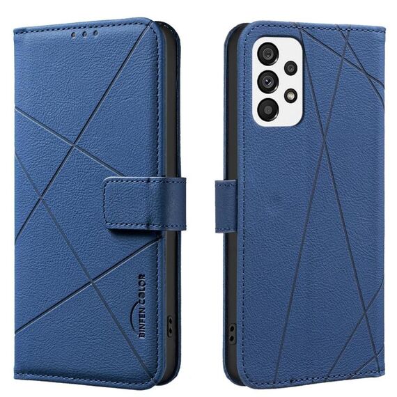 Custodia in pelle con motivo geometrico RFID per Samsung Galaxy A73 5G (blu)