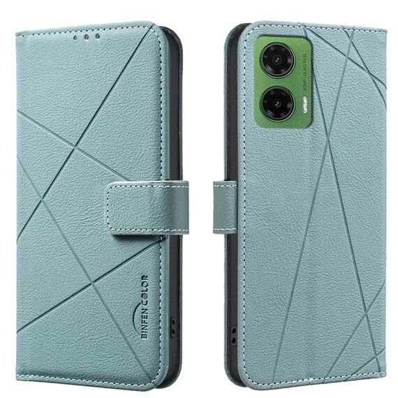 Custodia in pelle con motivo geometrico RFID per Motorola Moto G35 5G (verde)