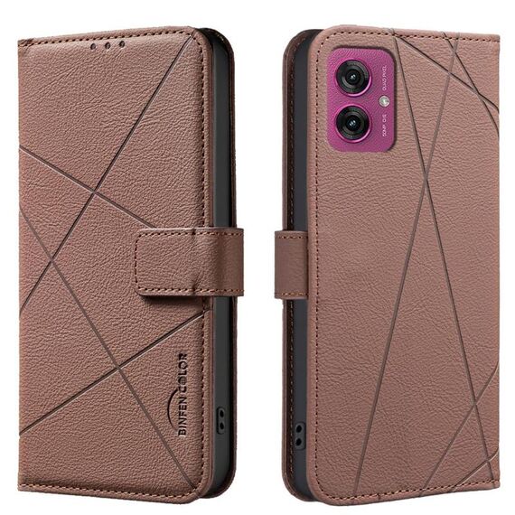 Custodia in pelle con motivo geometrico RFID per Motorola Moto G55 5G (marrone)