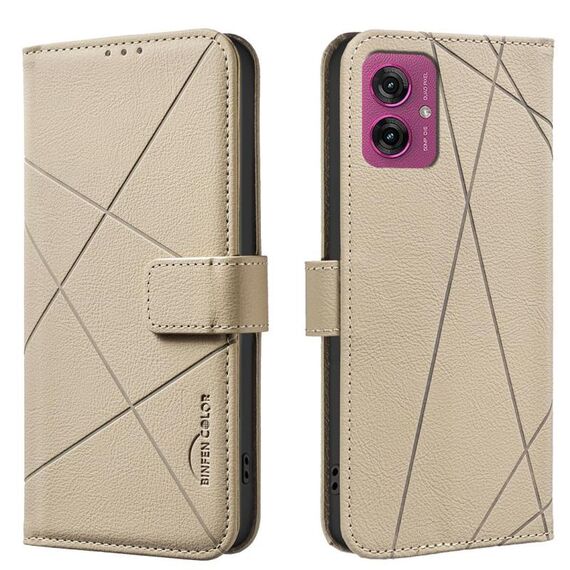 Custodia in pelle con motivo geometrico RFID per Motorola Moto G55 5G (beige)