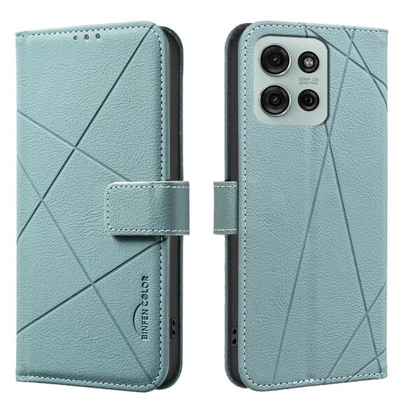 Custodia in pelle con motivo geometrico RFID per Motorola Moto G75 (verde)