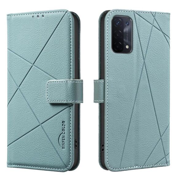 Custodia in pelle con motivo geometrico RFID per OPPO A74 5G / A93 5G / A54 5G (verde)