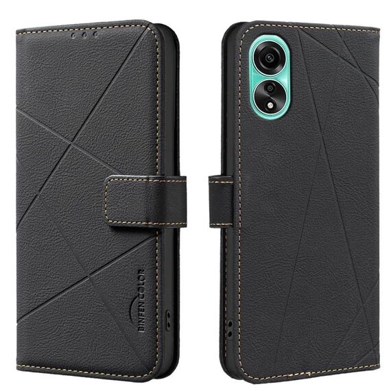 Custodia in pelle con motivo geometrico RFID per OPPO A78 4G (nera)
