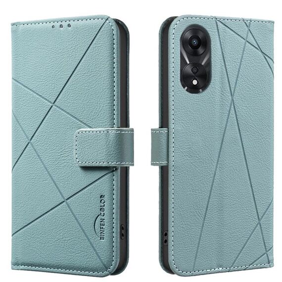 Custodia per telefono in pelle con motivo geometrico RFID per OPPO A78 5G (verde)