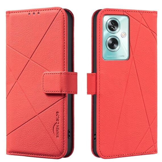 Custodia per telefono in pelle con motivo geometrico RFID per OPPO A79 5G (rossa)