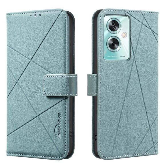 Custodia per telefono in pelle con motivo geometrico RFID per OPPO A79 5G (verde)
