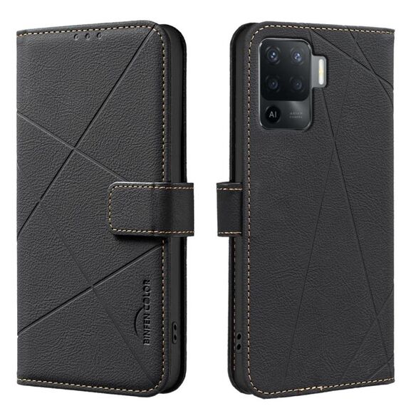 Custodia in pelle con motivo geometrico RFID per OPPO A94 4G / Reno5 F / F19 Rro (nera)