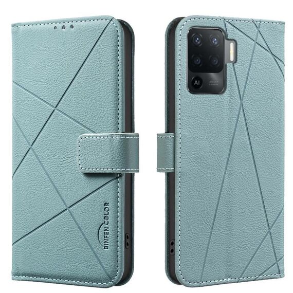 Custodia per telefono in pelle con motivo geometrico RFID per OPPO A94 4G / Reno5 F / F19 Rro (verde)