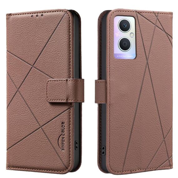 Custodia in pelle con motivo geometrico RFID per OPPO A96 5G / Reno7 Z (marrone)