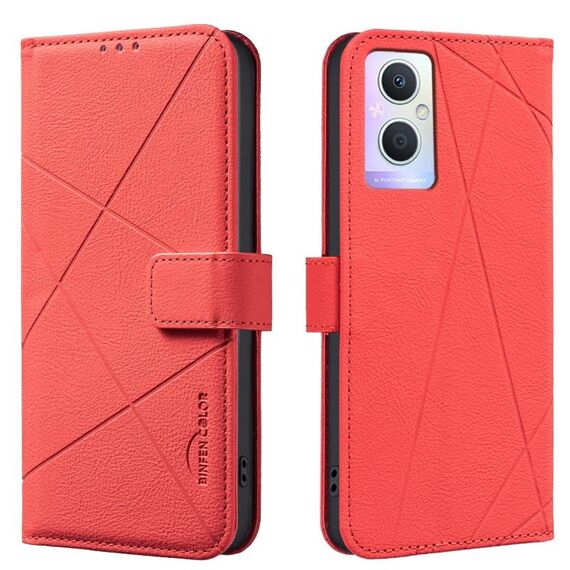 Custodia per telefono in pelle con motivo geometrico RFID per OPPO A96 5G / Reno7 Z (rossa)