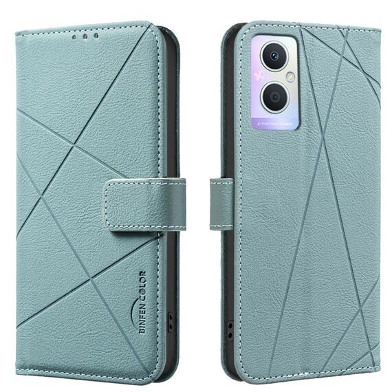 Custodia per telefono in pelle con motivo geometrico RFID per OPPO A96 5G / Reno7 Z (verde)