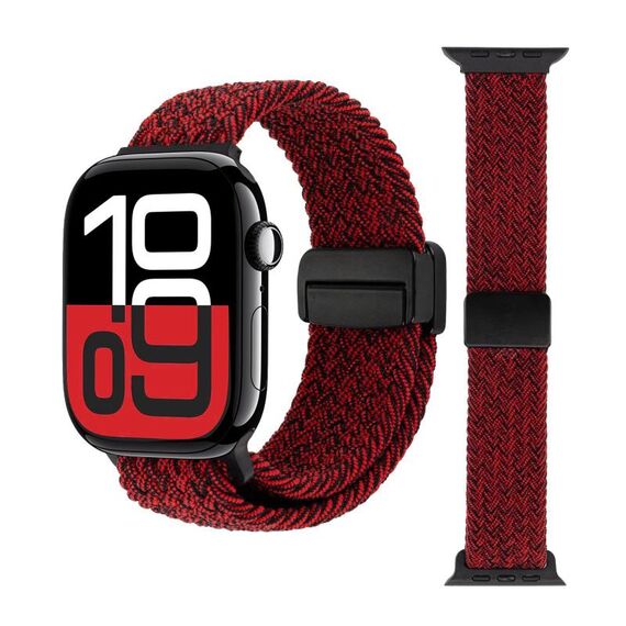 Cinturino per Apple Watch 46 mm / 49 mm / 45 mm / 44 mm con fibbia magnetica intrecciata (nero, rosso)
