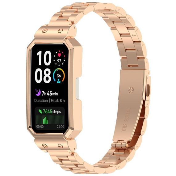 Per Huawei Band 10/10 NFC/9/9 NFC Watch Frame, cinturino in acciaio inossidabile con tre perle integrate (oro rosa)