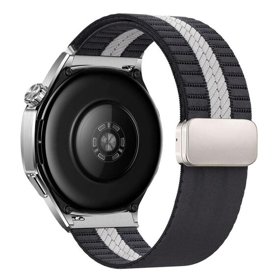 Cinturino per orologio in nylon con fibbia magnetica a righe da 22 mm (grigio bianco)