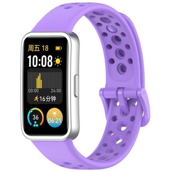 Cinturino in silicone con foro rotondo e testa in metallo per Huawei Band 10/9/8 (lilla)