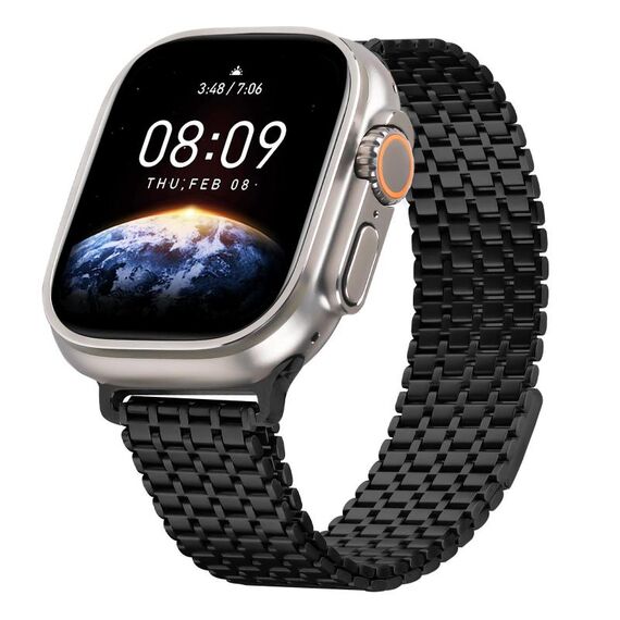 Cinturino in acciaio con anello magnetico a nove perle per Apple Watch da 46 mm / 49 mm / 45 mm / 44 mm (nero)