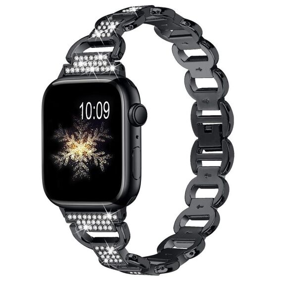 Cinturino in acciaio con diamanti ovali per Apple Watch da 42 mm / 41 mm / 40 mm / 38 mm (nero)