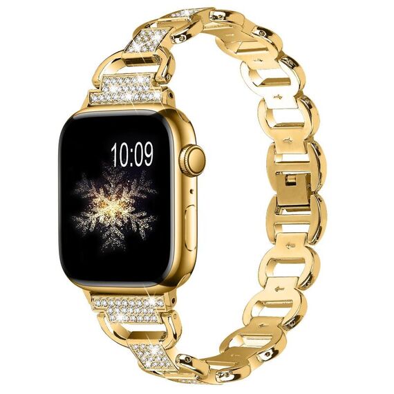 Cinturino in acciaio con diamanti ovali per Apple Watch da 42 mm / 41 mm / 40 mm / 38 mm (oro)