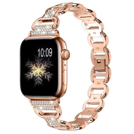 Cinturino in acciaio con diamanti ovali per Apple Watch da 46 mm / 49 mm / 45 mm / 44 mm (oro rosa)