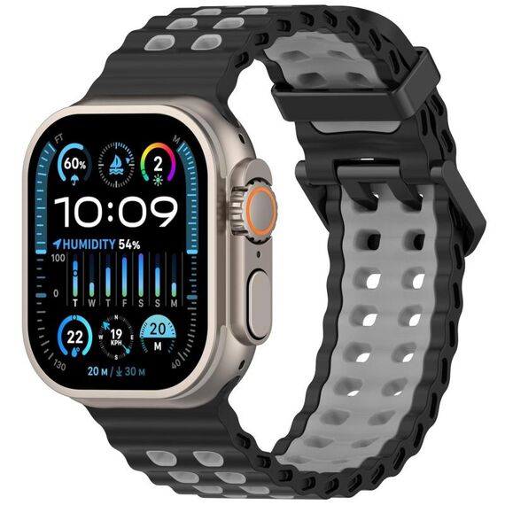 Cinturino per Apple Watch 46mm / 49mm / 45mm / 44mm in silicone bicolore con doppia fila di fori (nero grigio)