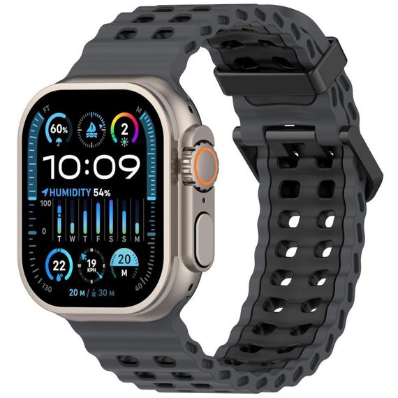 Cinturino per Apple Watch 46mm / 49mm / 45mm / 44mm in silicone bicolore con doppia fila di fori (nero)