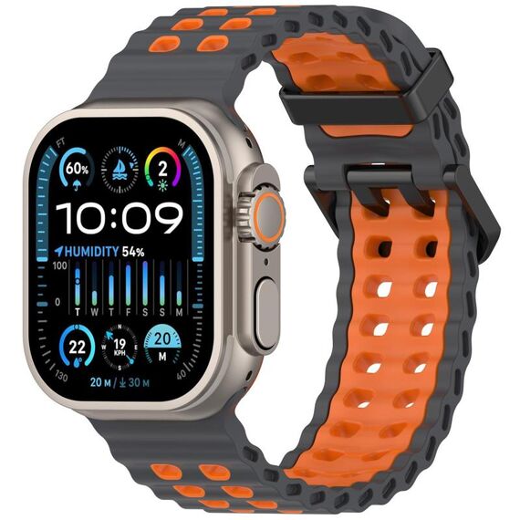 Cinturino per Apple Watch 46mm / 49mm / 45mm / 44mm in silicone bicolore con doppia fila di fori (grigio arancione)
